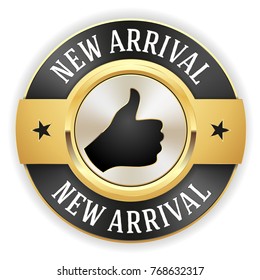 Gold new arrival button / badge with black border