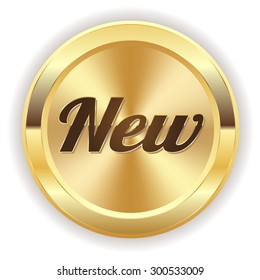 Gold new button on white background