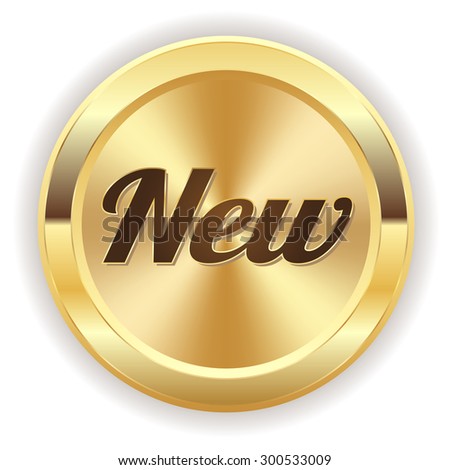 Gold new button on white background