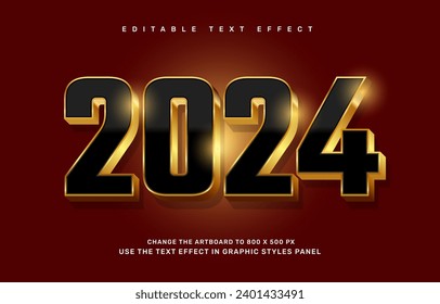 Gold new year 2024 editable text effect template
