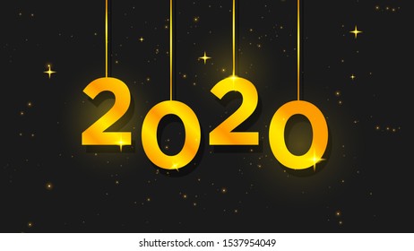 gold new year background 2020, luxury glowing happy new year 2020 wallpaper, vector.