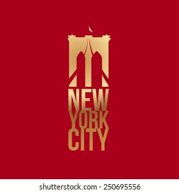 Gold New york typography with Brooklyn bridge for banner or logo