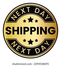 Gold Next Day Shipping stamp sticker with Stars vector illustration