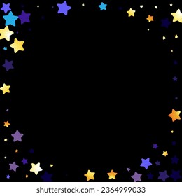 Gold Night sky Vector Black Background. Golden Constellation Holiday Illustration. Glitter Light Banner. Swirl Isolated Invitation.