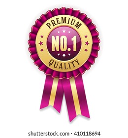 Gold no. 1 premium quality badge / rosette with purple ribbon