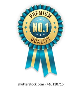 Gold no. 1 premium quality badge / rosette with blue ribbon