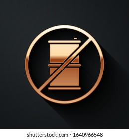 Gold No barrel for gasoline icon isolated on black background. Diesel gas icon. Long shadow style. Vector Illustration