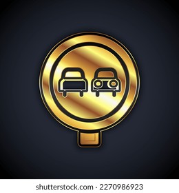 Oro No superar el icono del tráfico vial aislado en el fondo negro. Reglas de tráfico y conducción segura.  Vector