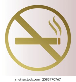 gold no smoking symbol, minimalist design, circle with diagonal line, cigarette icon, smoke wisps.