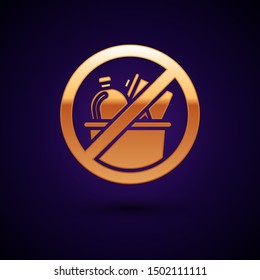 Gold No trash icon isolated on dark blue background.  Vector Illustration