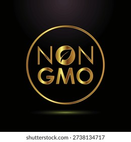 Gold Non GMO logo with leaf icon on black background