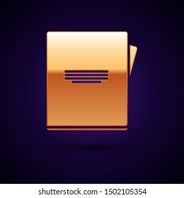 Gold Notebook icon isolated on dark blue background. Spiral notepad icon. School notebook. Writing pad. Diary for school.  Vector Illustration