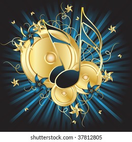 Gold notes on a blue background