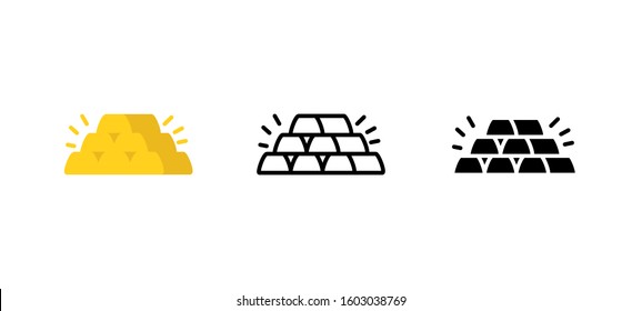 Gold Nugget Finance Bank Icon. Business Flat, Silhouette, Line Vector Illustration On White Background