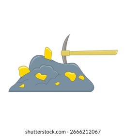 gold nugget and pickaxe. gold mine. miner. natural resources. wealth. treasure. investment. vector illustration.
