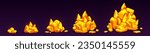 Gold nugget stone pile small and large game vector cartoon icon. Gem rock treasure block illustration. Isolated different size amber metal heap luxury prop in digital shop. Yellow glossy boulder piece