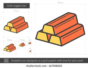 Gold nugget vector line icon isolated on white background. Gold nugget line icon for infographic, website or app. Scalable icon designed on a grid system.