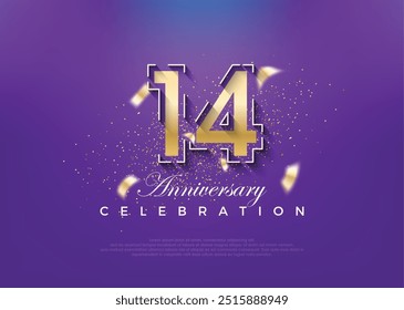 Gold number 14th anniversary. premium vector design. Premium vector for poster, banner, celebration greeting.