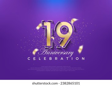 Gold number 19th anniversary. premium vector design. Premium vector for poster, banner, celebration greeting.