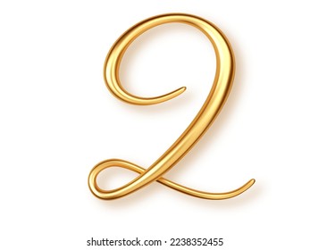 Gold number 2, 3d realistic lettering isolated on transperent background. Number two uppercase for the design of banner or greeting card, significant date or event.