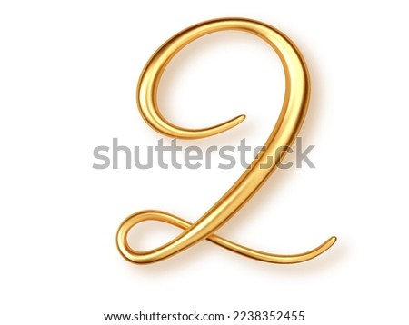 Gold number 2, 3d realistic lettering isolated on transperent background. Number two uppercase for the design of banner or greeting card, significant date or event.