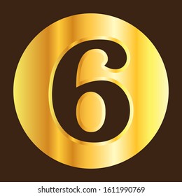 Gold number 6 lettering vector design. Eps10 vector illustration.