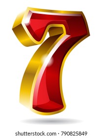 Gold number 7 isolated on white background. Vector illustration.