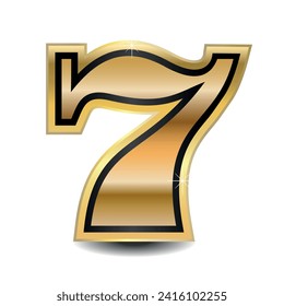 Gold number 7  on white background. Vector illustration.