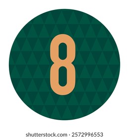 Gold Number 8 on a Green Circular Background with Geometric Triangle Patterns, Perfect for Branding and Decorative Projects