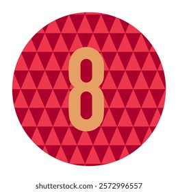 Gold Number 8 on Red Geometric Circle Background with Triangle Patterns