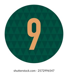 Gold Number 9 on Green Circular Background with Geometric Triangle Patterns