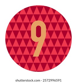 Gold Number 9 on a Red Geometric Circle Background with Triangle Patterns