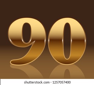 Gold number 90 with brown background with reflection