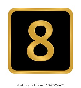 Gold number eight button on white background. Vector illustration.