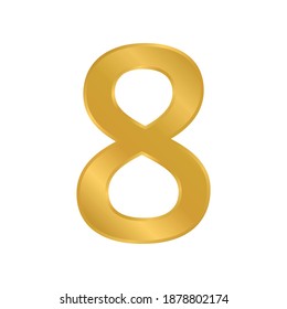Gold number eight symbol on white background. Vector illustration.