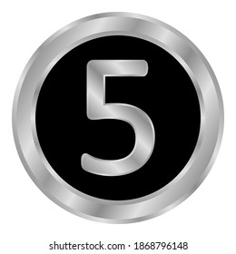 Gold number five button on white background. Vector illustration.