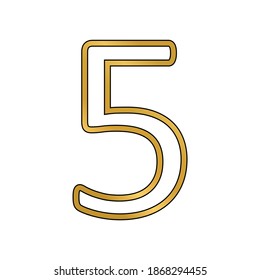 Gold number five symbol on white background. Vector illustration.