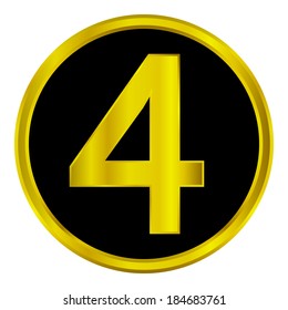 Gold number four button on white background.
