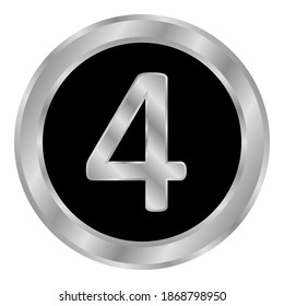 Gold number four button on white background. Vector illustration.