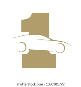 gold number one and abstract car,  logo template