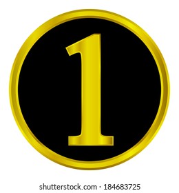 Gold number one button on white background.