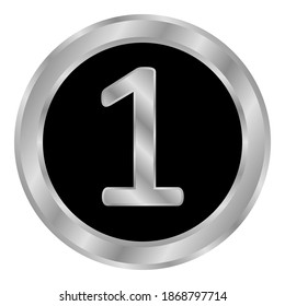 Gold number one button on white background. Vector illustration.