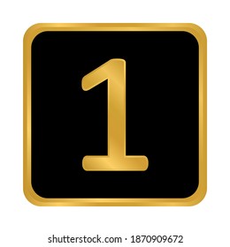 Gold number one button on white background. Vector illustration.