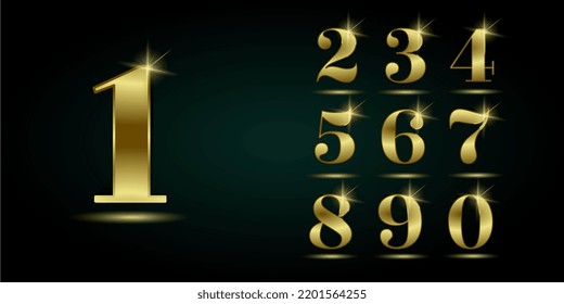 Gold number set. 3D metal figures vector template.eps