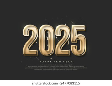 The gold number shines brightly. happy new year 2025 greeting