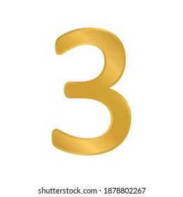 Gold number three symbol on white background. Vector illustration.