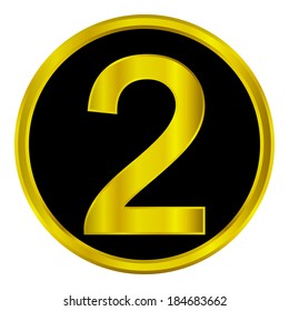Gold number two button on white background.