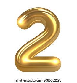 Gold number two. Realistic 3d shiny character 2. Holiday decoration for anniversary and birthday, new year and christmas party, sales and business. 3D Vector illustration