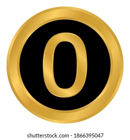 Gold number zero button on white background. Vector illustration.