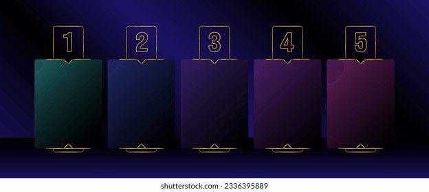 Gold numbered 5 steps infographics metallic luxury frames 